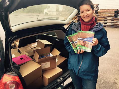 Anne loading up at the printer to make an early delivery run this year.