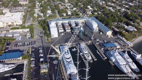 Superyacht mast pulled, filmed by a Drone